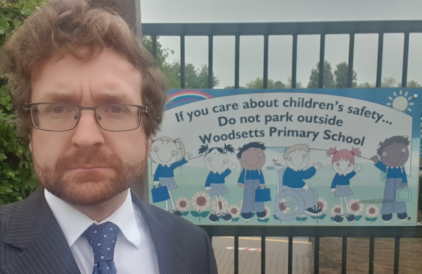 Alexander Stafford MP outside Woodsetts Primary School