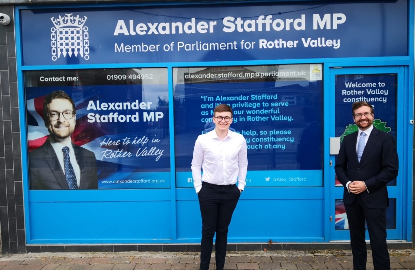 Alexander Stafford with work experience student Caden outside his constituency office