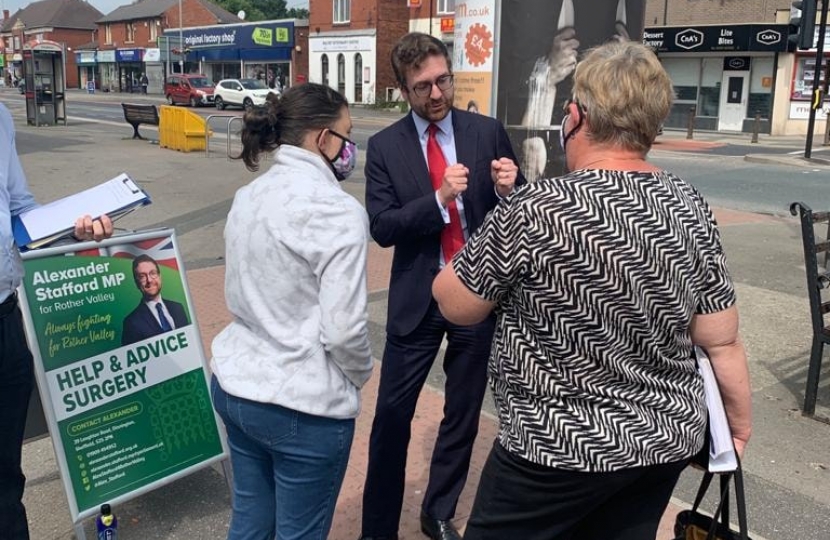 Alexander Stafford speaking to residents on Maltby High Street during his Street Surgery