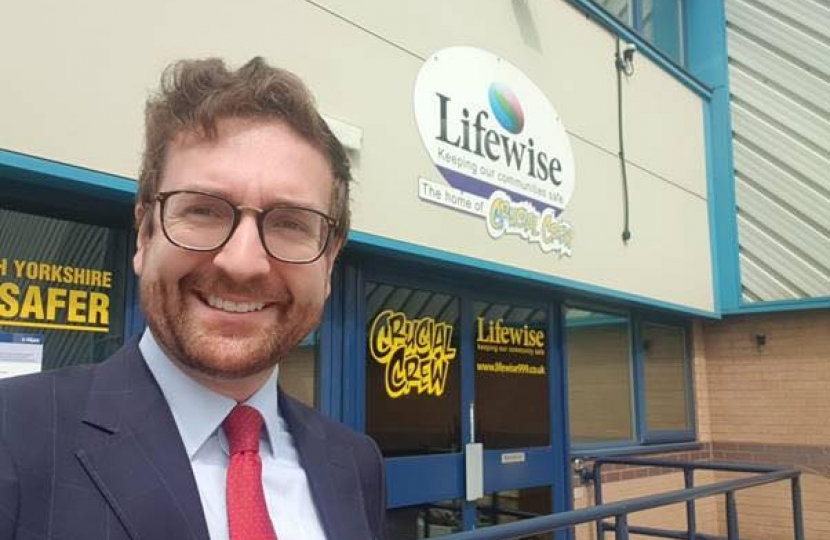Alexander Stafford MP outside Lifewise, Hellaby